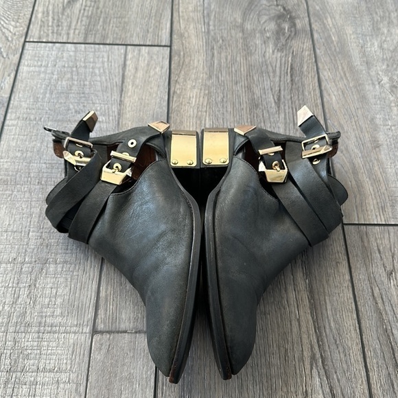 Jeffrey Campbell Everly black leather cut out buckle booties with back zipper - Picture 4 of 12